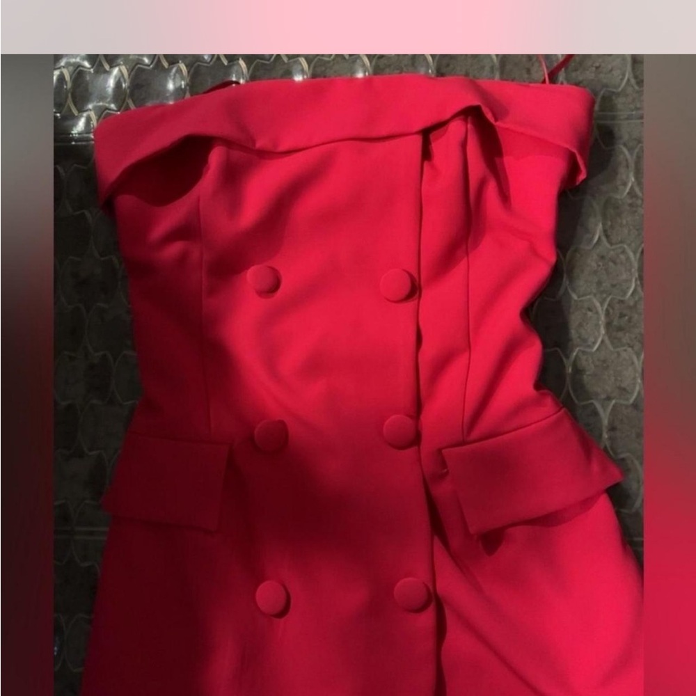 Strapless Double-Breasted Red Women's Dress